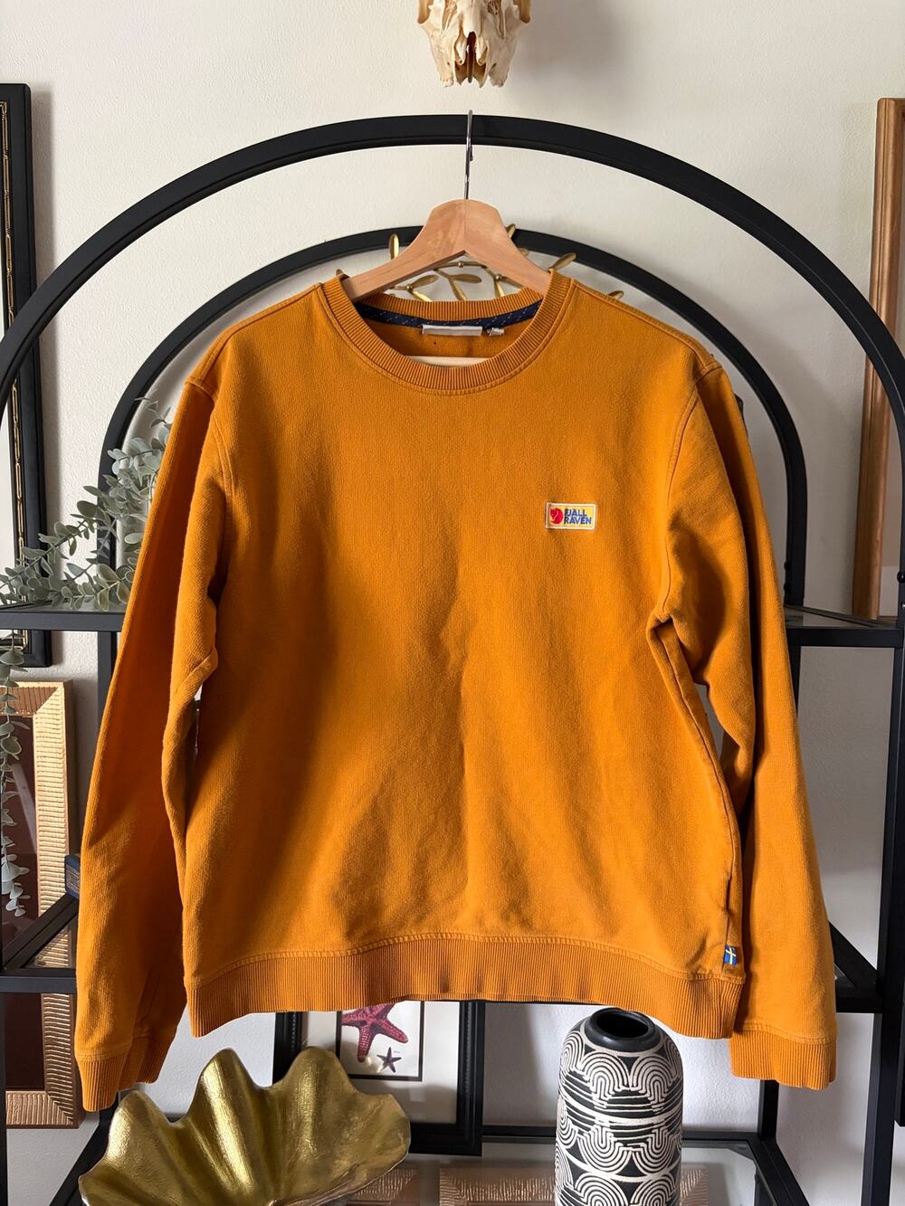 Fjallraven Vardag Sweater Mens M Mustard Yellow Cotton Crewneck Sweatshir